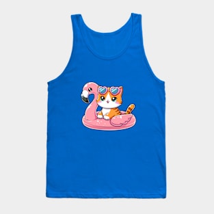 Cute Cat with Flamingo Buoy Tank Top